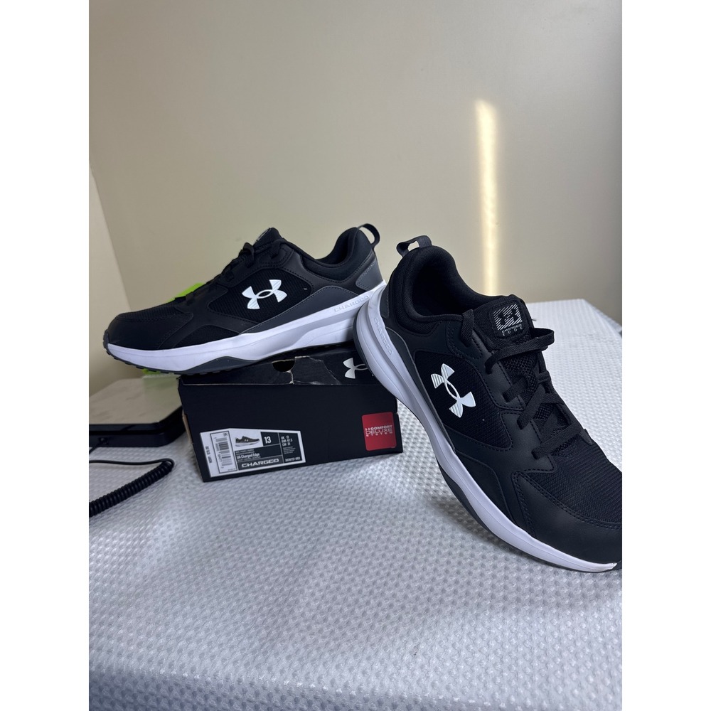 Under Armour Charged Edge Mens 13 Black White Gray Athletic Sneakers NIB